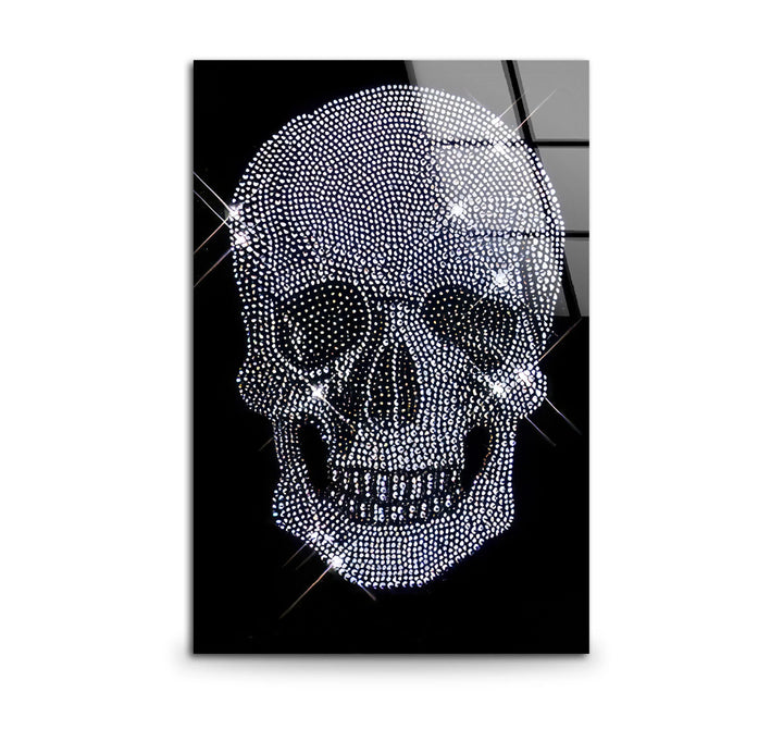 Crystal Skull Wall Art – Sparkling Glass Print with Diamond Skull Design on Black for Glam Rock and Modern Interiors - MyPhotoStation