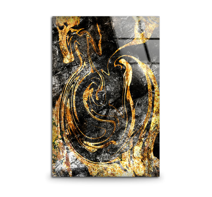 Black and Gold Abstract Wall Art – Textured Glass Print with Swirling Metallic Design for Luxe Industrial or Modern Interiors - MyPhotoStation