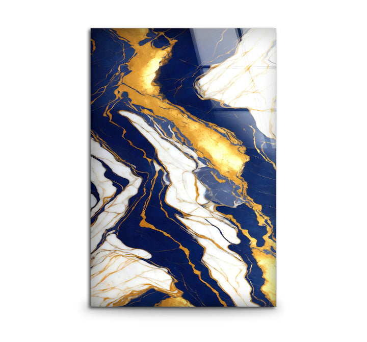 Navy Blue and Gold Marble Wall Art – Elegant Glass Print with White Veins for Sophisticated Modern Interiors - MyPhotoStation