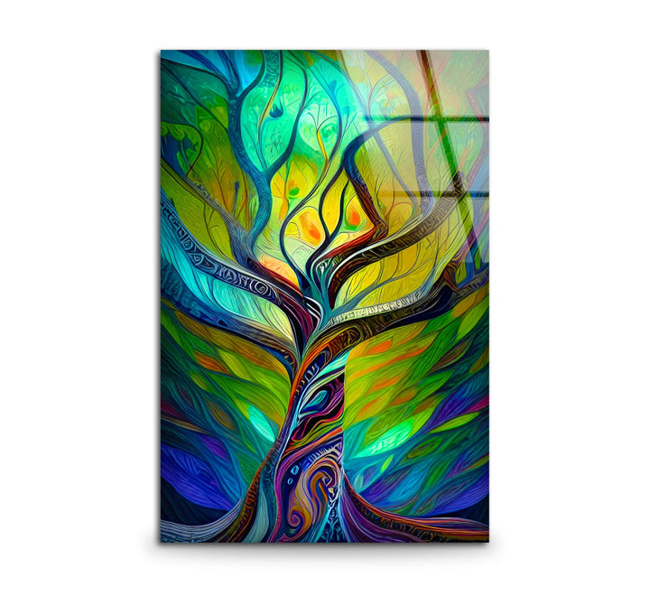 Psychedelic Tree Wall Art – Colorful Abstract Glass Print with Swirling Trunk for Modern and Artistic Interiors - MyPhotoStation