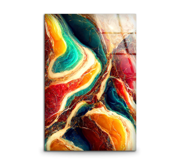 Colorful Marble Abstract Wall Art – Flowing Glass Print with Teal, Orange, and Red Texture for Luxe Modern Interiors - MyPhotoStation