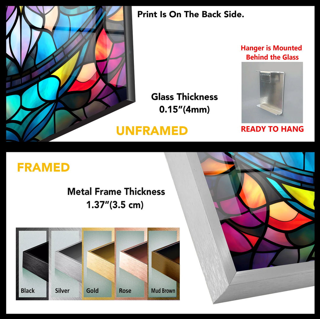Radiant Mandala Flower Wall Art – Multicolor Glass Print with Stained Glass Design for Spiritual and Artistic Interiors - MyPhotoStation