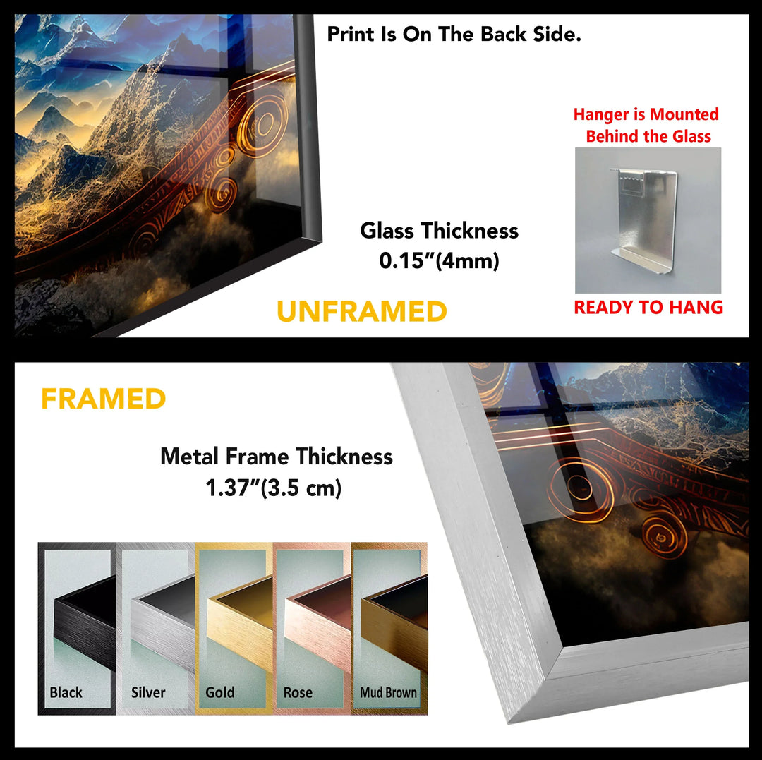 Eye of Providence Wall Art – Mystical Glass Print with Golden Pyramid and Mountain Scene for Spiritual and Esoteric Decor - MyPhotoStation