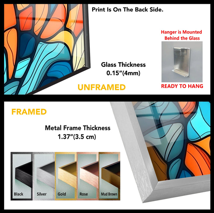 Abstract Mosaic Wall Art – Colorful Glass Print with Blue, Orange, and Red Geometric Design for Modern Artistic Interiors - MyPhotoStation