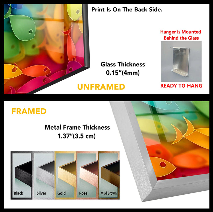 Rainbow Fish Wall Art – Vertical Colorful Glass Print with Vibrant School of Fish Design for Coastal and Playful Interiors - MyPhotoStation