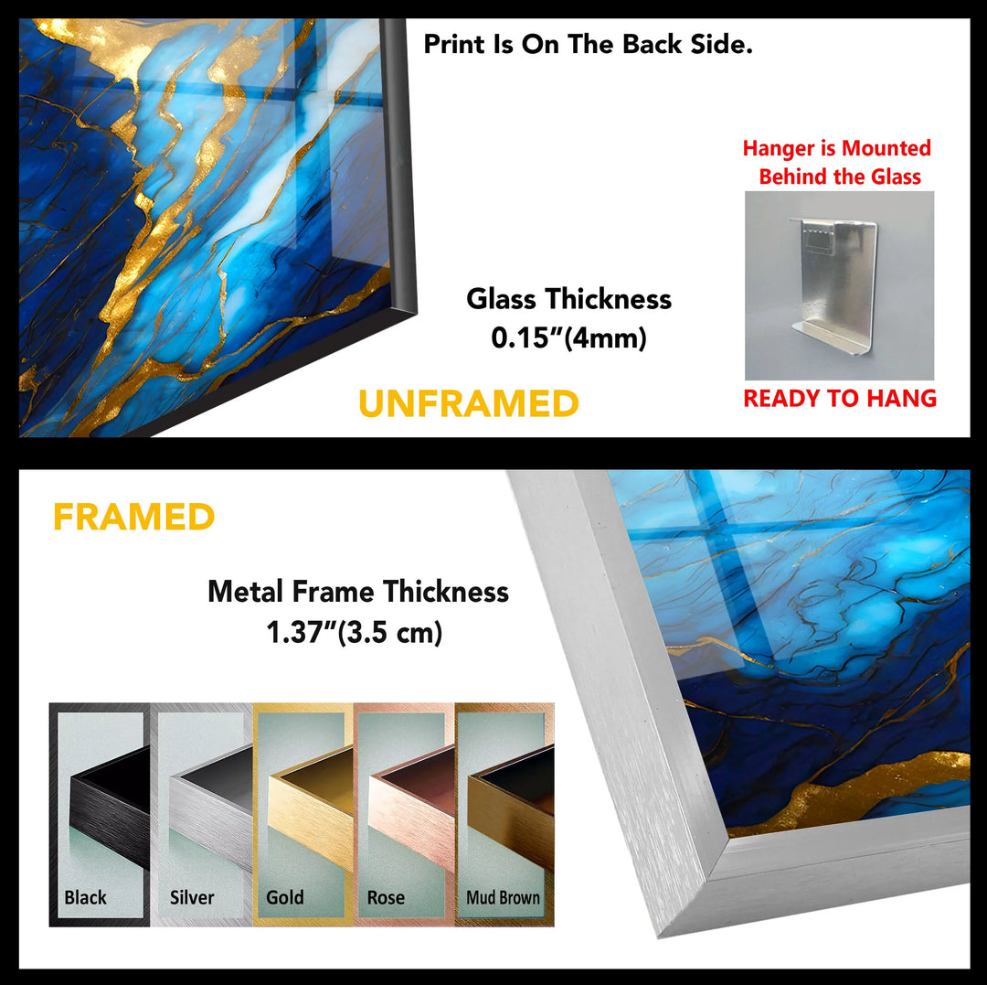 Blue and Gold Marble Wall Art – Elegant Glass Print with Rich Veins and Deep Texture for Modern Luxury Interiors - MyPhotoStation