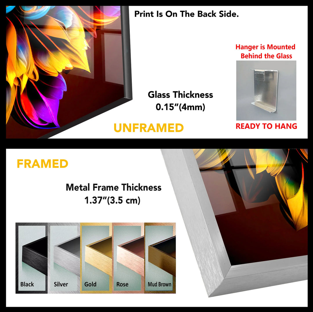 Vibrant Rainbow Flower Wall Art – Color Explosion Glass Print with Glowing Petals for Artistic Modern Interiors - MyPhotoStation