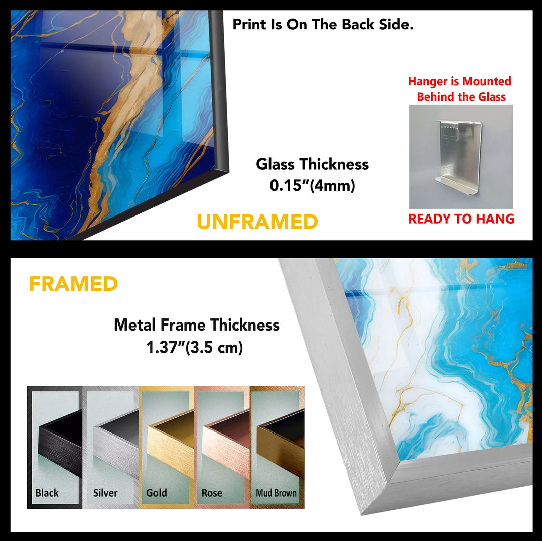 Blue Marble and Gold Wall Art – Glossy Glass Print with White and Gold Veins for Sophisticated Modern Interiors - MyPhotoStation