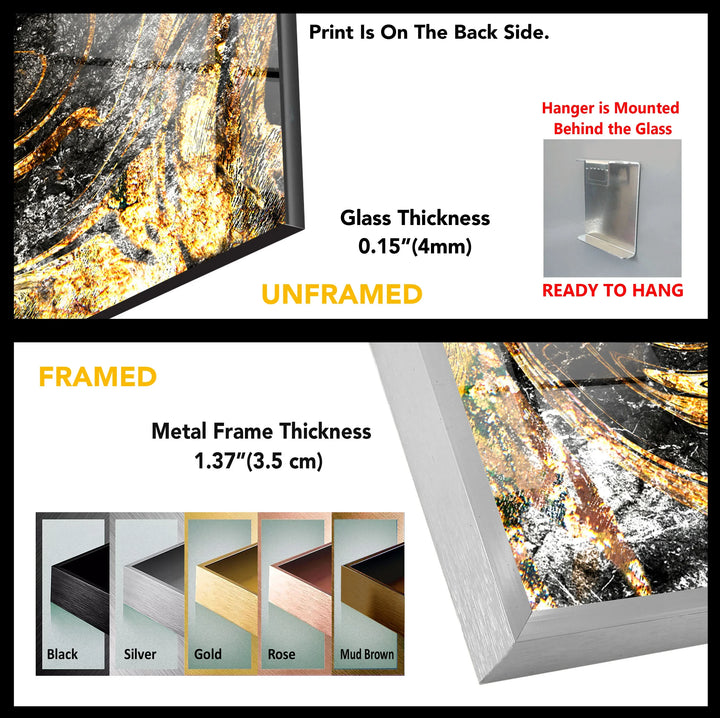 Black and Gold Abstract Wall Art – Textured Glass Print with Swirling Metallic Design for Luxe Industrial or Modern Interiors - MyPhotoStation