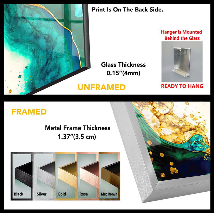 Teal and Gold Abstract Wall Art – Luxurious Glass Print with Ocean-Inspired Marble Texture for Elegant Modern Interiors - MyPhotoStation