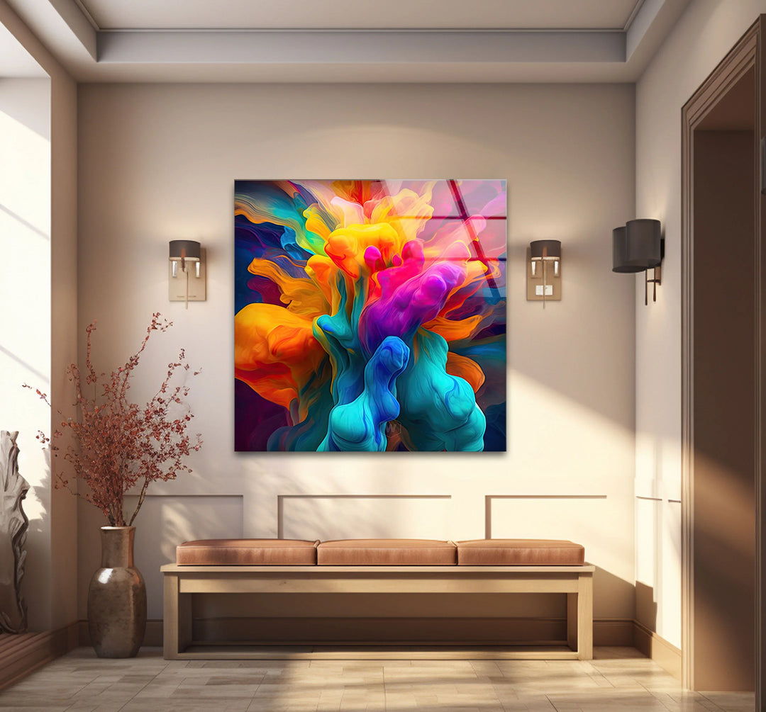 Explosion of Color Wall Art – Abstract Vibrant Ink Swirl Glass Print for Bold Modern Interiors - MyPhotoStation