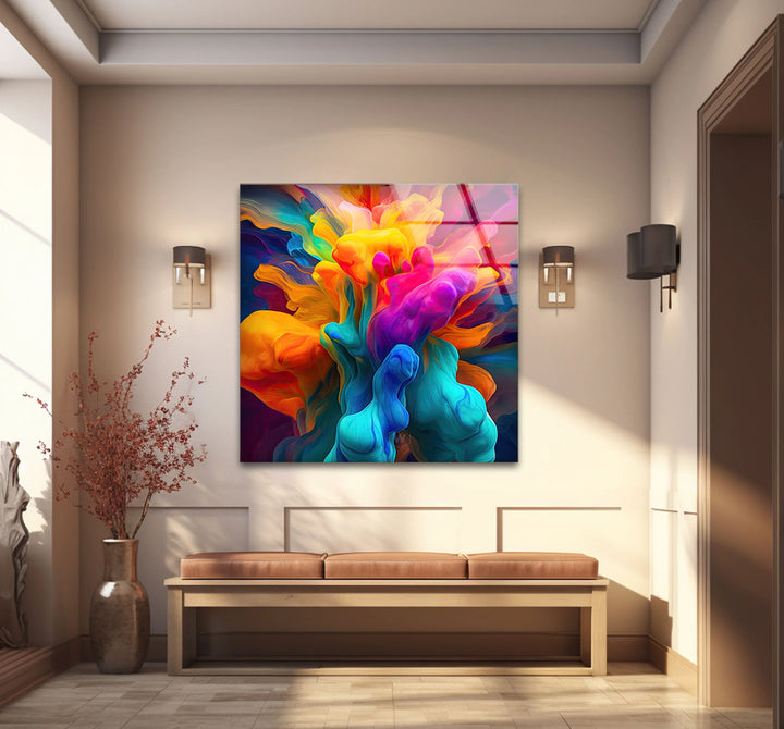 Explosion of Color Wall Art – Abstract Vibrant Ink Swirl Glass Print for Bold Modern Interiors - MyPhotoStation