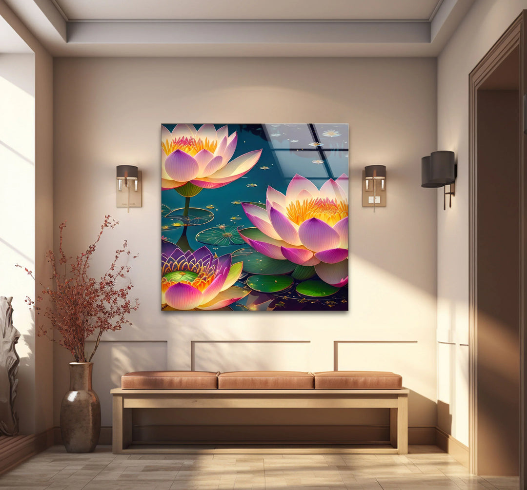 Lotus Flower Wall Art – Serene Water Lily Glass Print, Peaceful Nature Decor for Home & Spa - MyPhotoStation