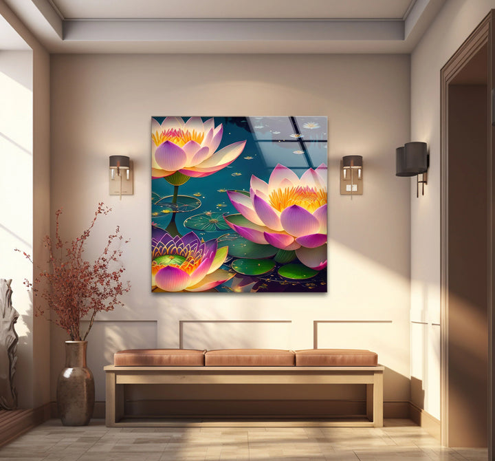 Lotus Flower Wall Art – Serene Water Lily Glass Print, Peaceful Nature Decor for Home & Spa - MyPhotoStation