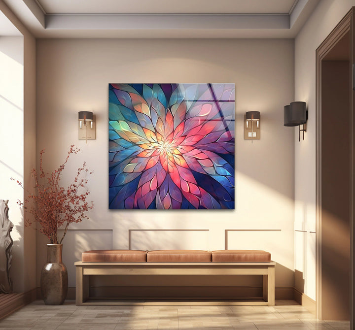 Radiant Mandala Flower Wall Art – Colorful Abstract Glass Print for Boho and Spiritual Decor - MyPhotoStation