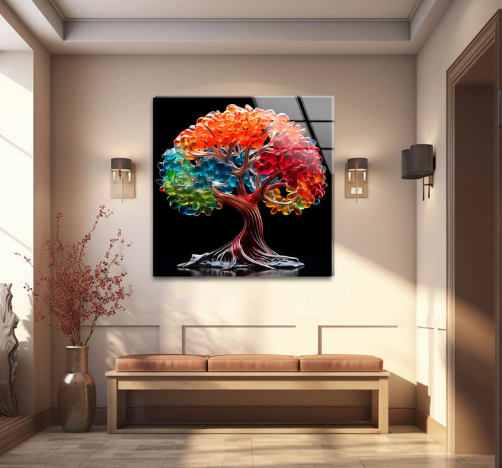 Vibrant Crystal Tree Wall Art – Multicolor Glass Effect Print Decor - MyPhotoStation