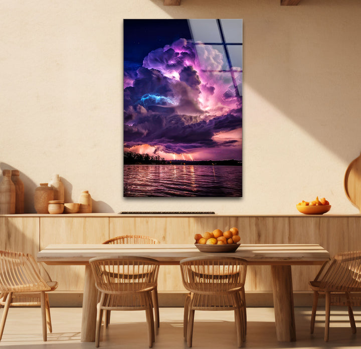 Gewitter-Wandkunst – Lila Gewitterwolke über Seeglasdruck