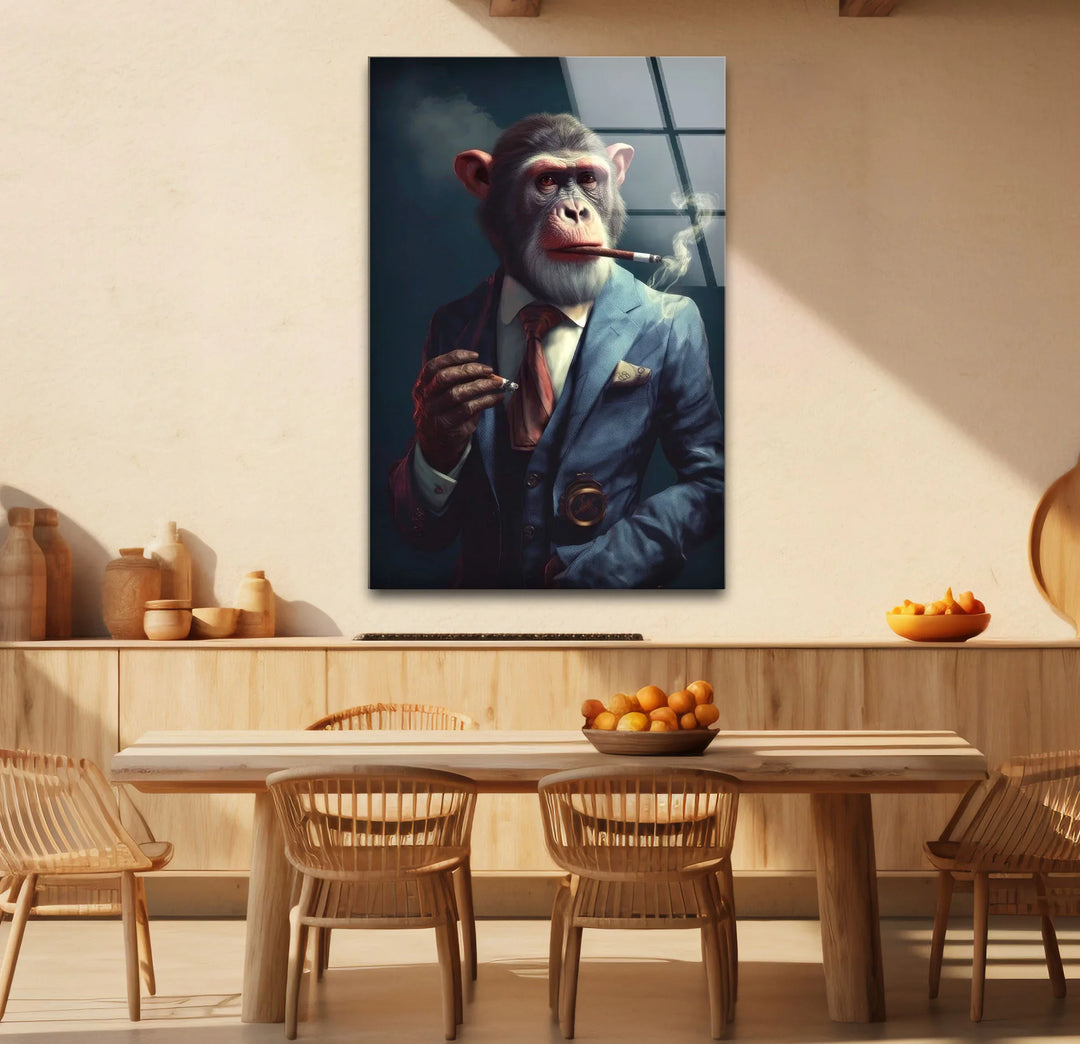 Smoking Monkey Wall Art – Funny Dressed-Up Chimp in Suit Glass Print for Bold Modern Decor - MyPhotoStation
