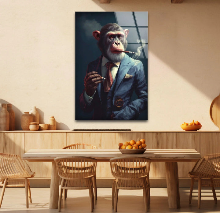 Smoking Monkey Wall Art – Funny Dressed-Up Chimp in Suit Glass Print for Bold Modern Decor - MyPhotoStation
