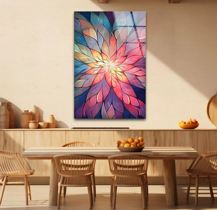 Radiant Mandala Flower Wall Art – Colorful Abstract Glass Print for Boho and Spiritual Decor - MyPhotoStation