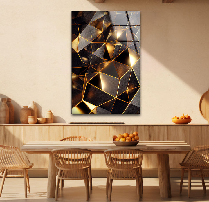 Geometrische Goldprisma-Wandkunst – Luxuriöser abstrakter 3D-Glasdruck