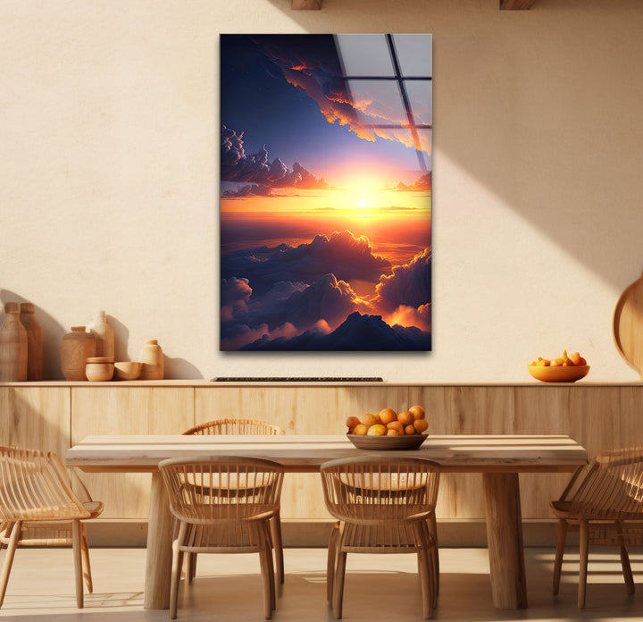 Wandkunst „Über den Wolken Sonnenuntergang“ – Glasdruckdesign „Verträumter Himmel leuchtet“