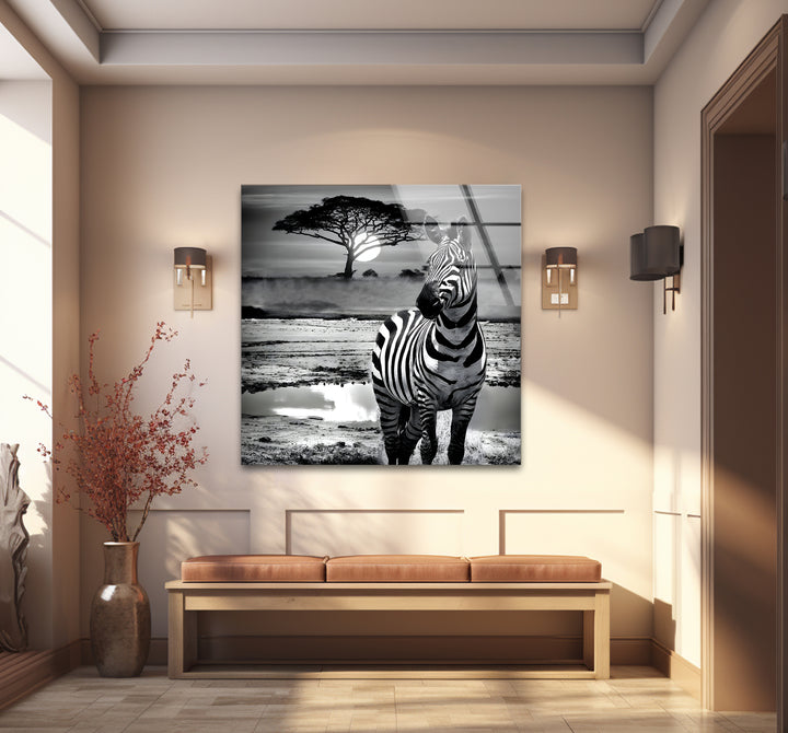 Striking black and white abstract art celebrating the zebra's iconic patterns in a contemporary design
