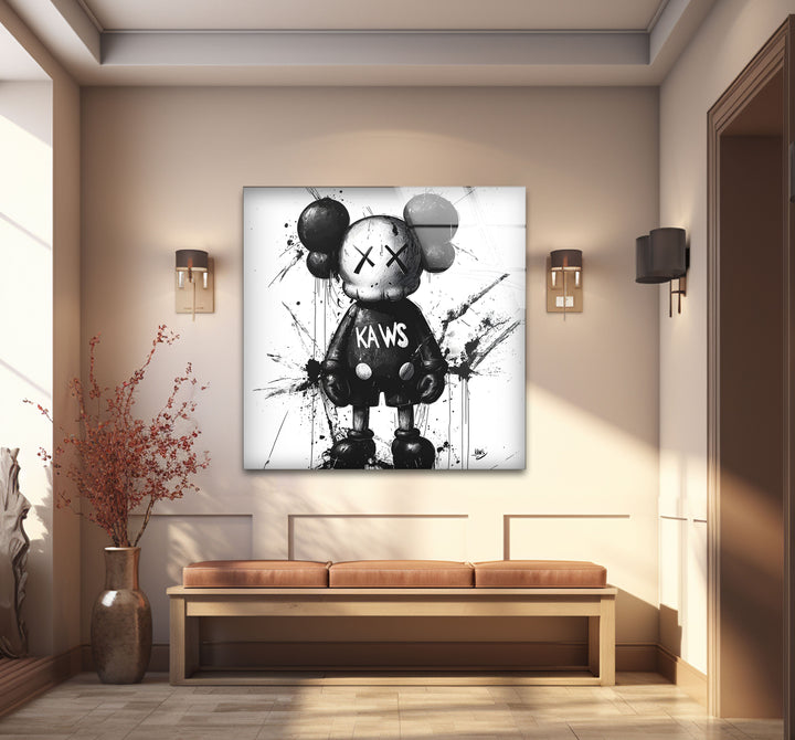 Striking black and white paintings of Mickey x Kaws, blending iconic characters with artistic creativity.