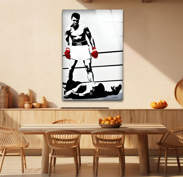 Timeless black and white framed art of Muhammad Ali, perfect for fans of boxing and iconic figures.
