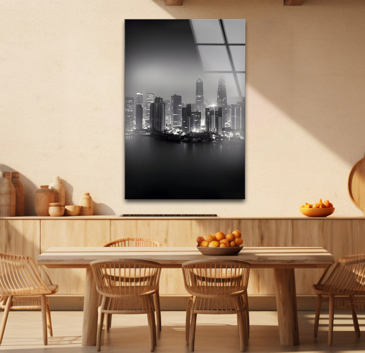 Unique black and white wall decor showcasing Shanghai’s landmarks in a minimalist and impactful design.