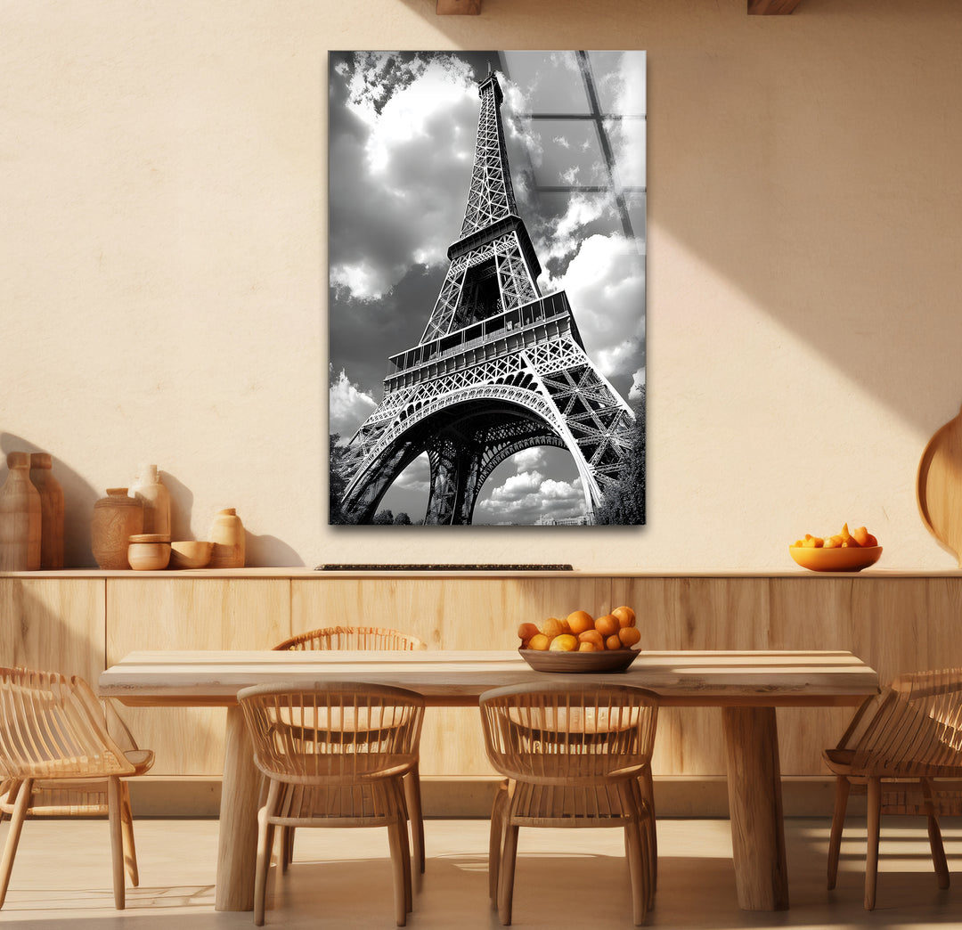 Bold black and white framed art of the Eiffel Tower blending iconic design with artistic creativity
