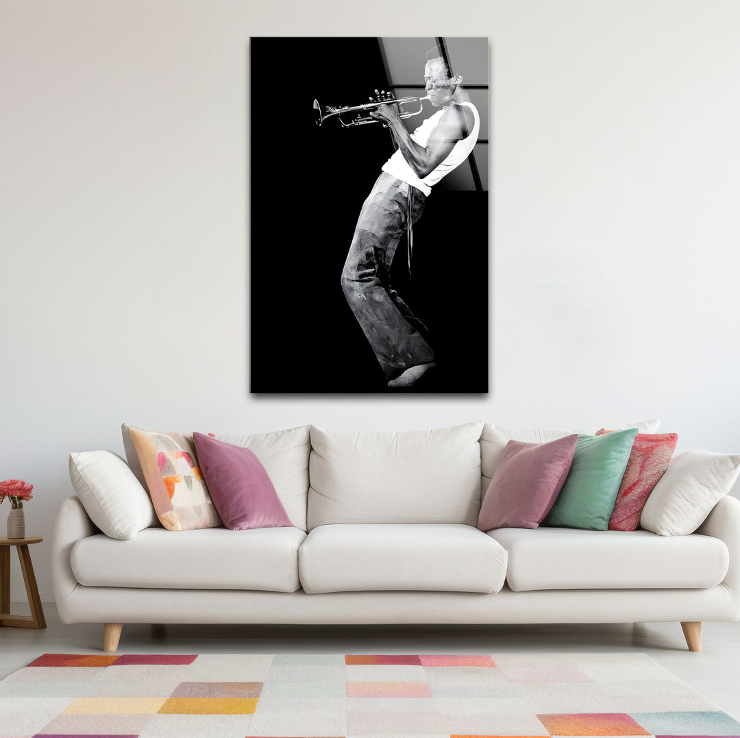 Refined black and white abstract art showcasing Miles Davis with a bold and creative aesthetic.