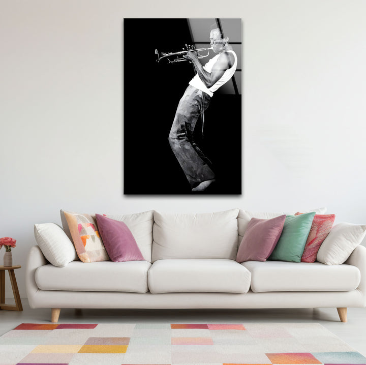 Refined black and white abstract art showcasing Miles Davis with a bold and creative aesthetic.