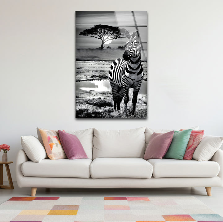 Unique black and white wall decor showcasing the intricate design of zebra stripes in high contrast
