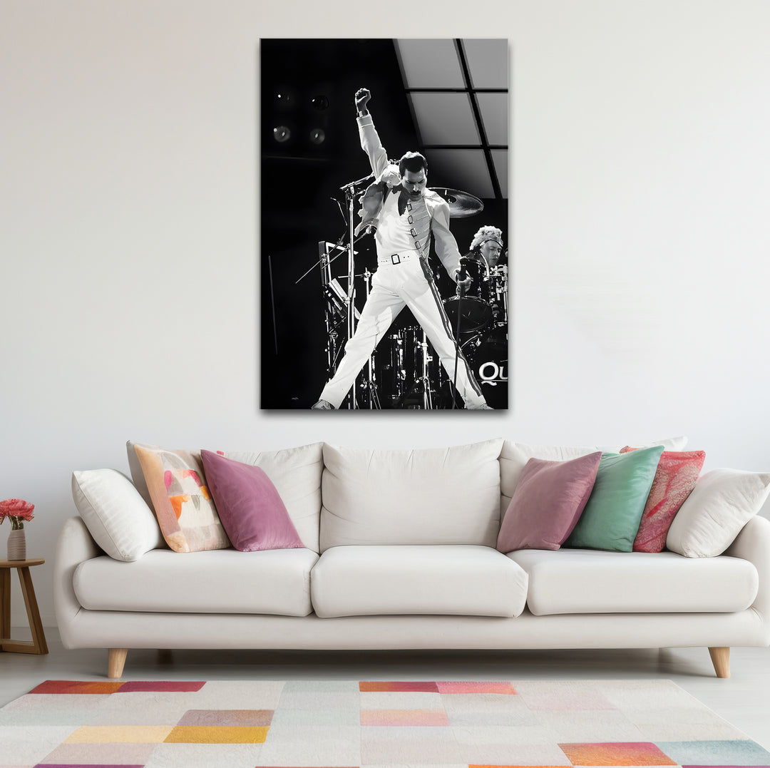 Black and white framed art of Freddie Mercury for modern interiors.