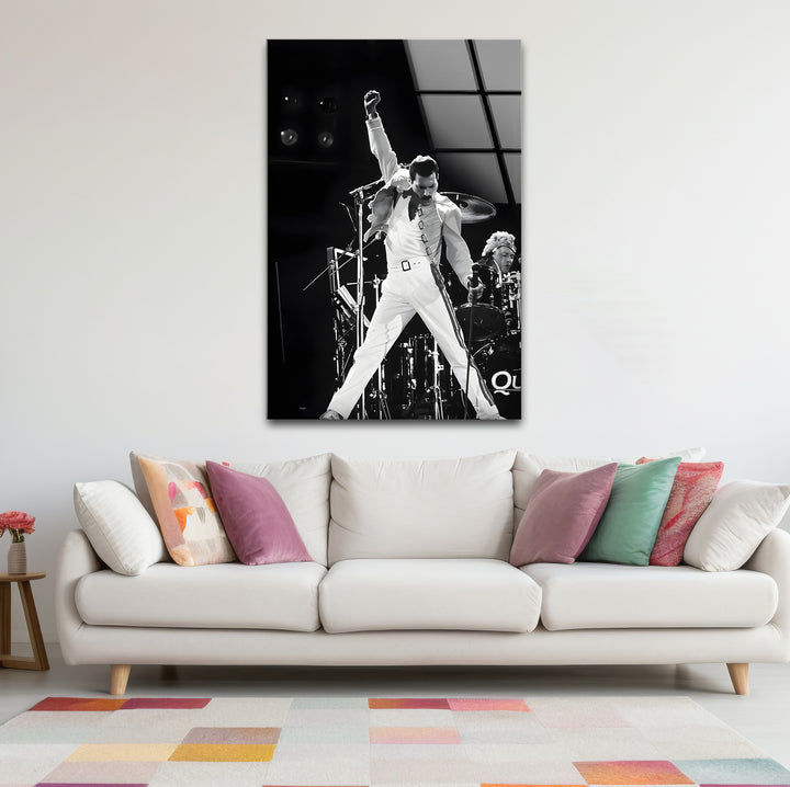 Black and white framed art of Freddie Mercury for modern interiors.