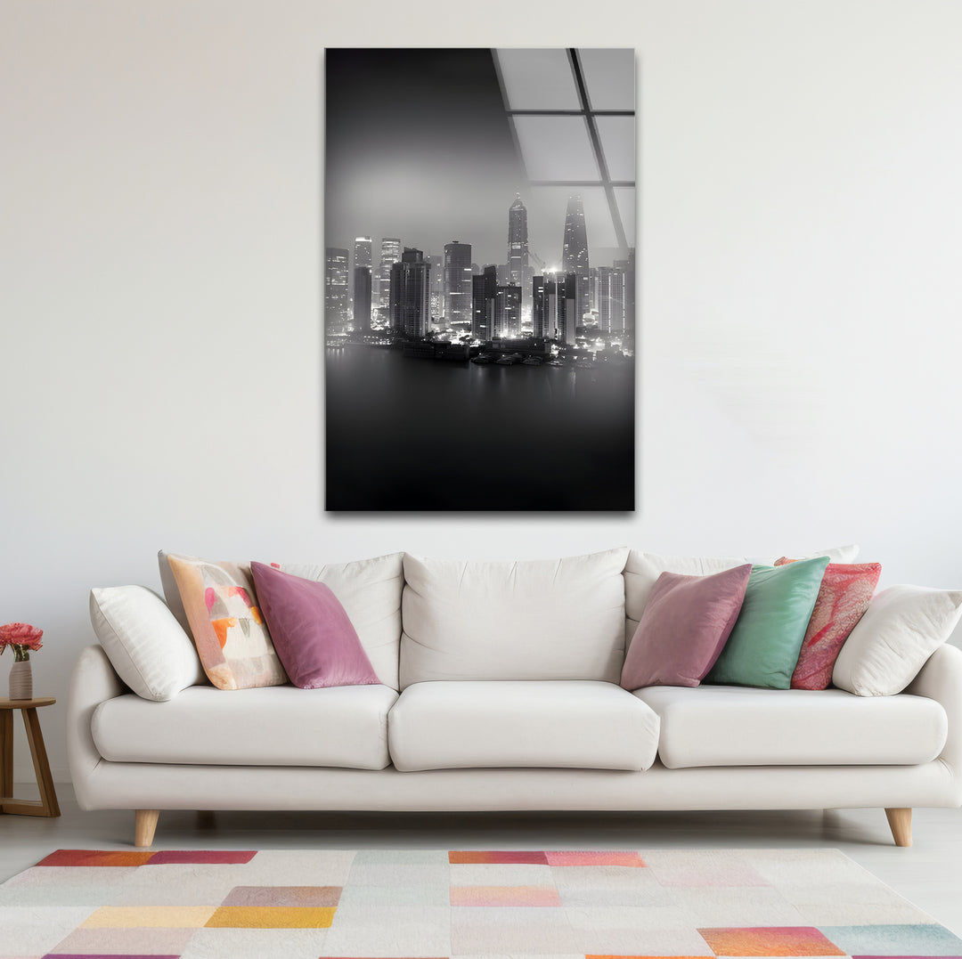 Chic black and white wall art of Shanghai, China, ideal for creating a contemporary urban ambiance.