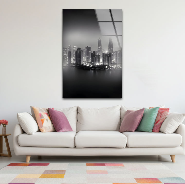 Chic black and white wall art of Shanghai, China, ideal for creating a contemporary urban ambiance.