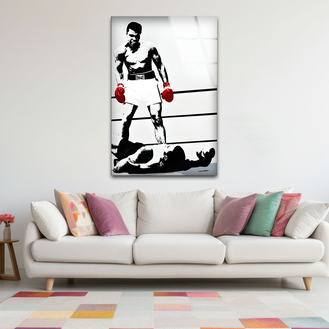 Refined black and white wall decor depicting Muhammad Ali in an elegant and minimalist design.