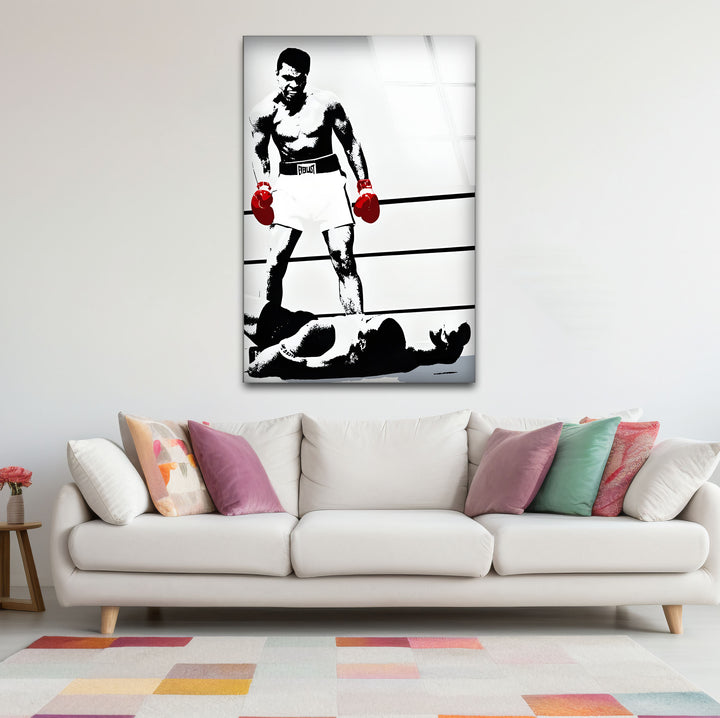 Refined black and white wall decor depicting Muhammad Ali in an elegant and minimalist design.