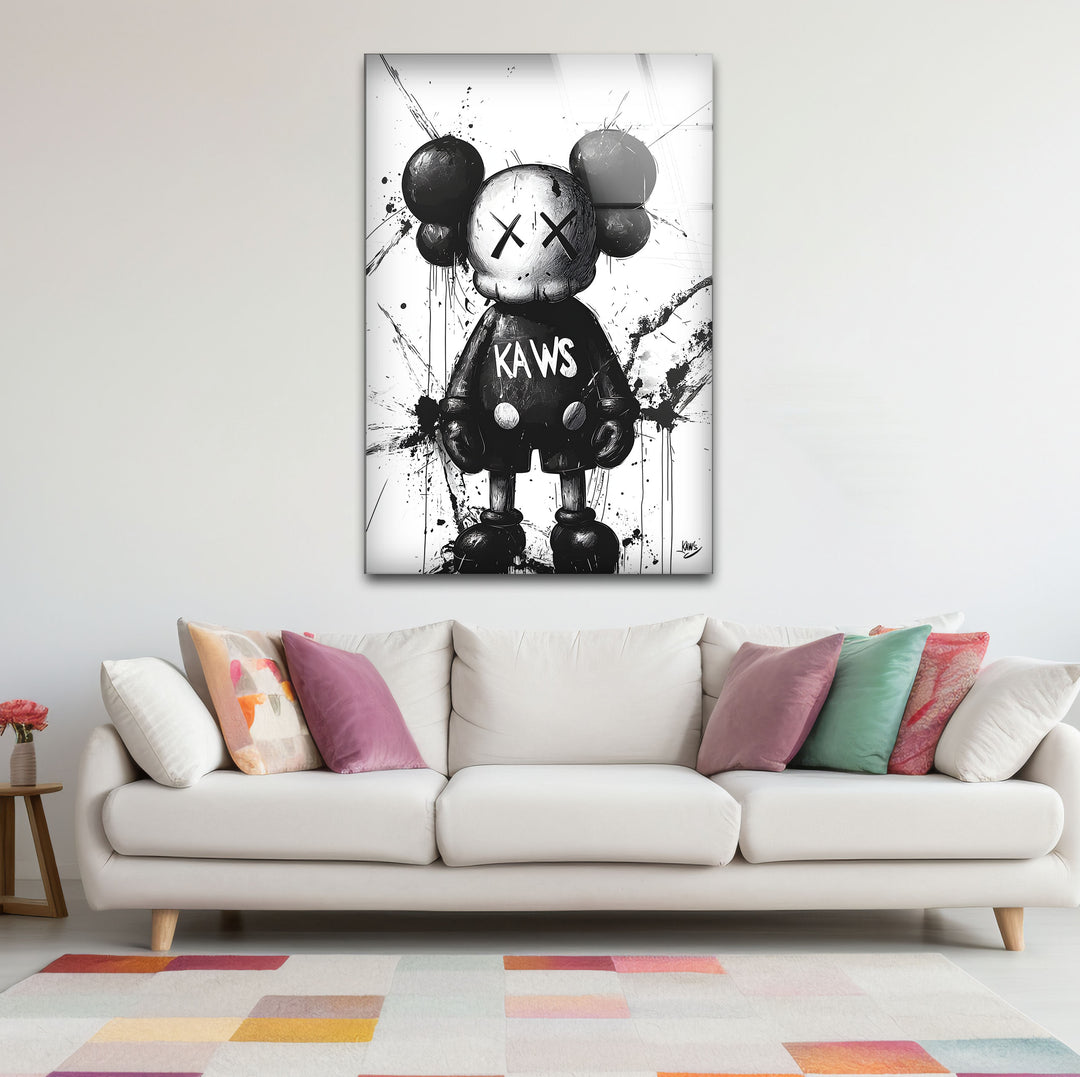 Elegant black and white framed art of Mickey x Kaws, ideal for creating a focal point in modern interiors.
