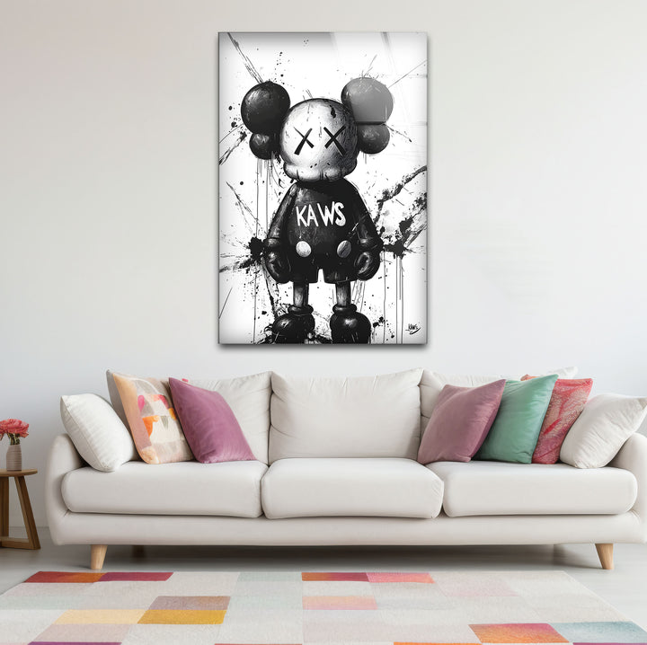 Elegant black and white framed art of Mickey x Kaws, ideal for creating a focal point in modern interiors.