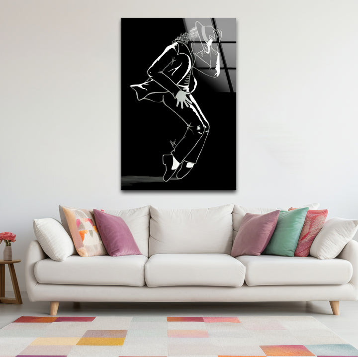 Bold black and white framed art of Michael Jackson, combining his iconic style with artistic elegance.