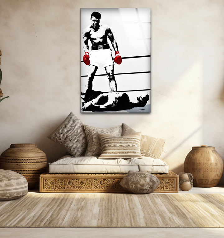Unique black and white wall art honoring Muhammad Ali with powerful and detailed imagery.