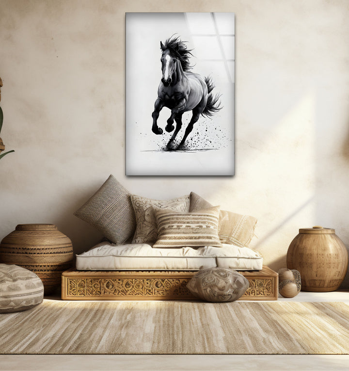 Chic black and white wall decor with abstract horse patterns ideal for modern interiors.