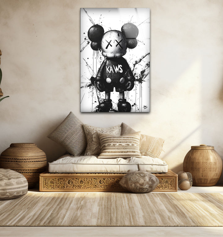 Unique black and white wall decor showcasing the playful yet abstract interpretation of Mickey x Kaws.