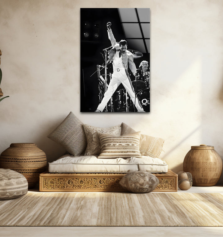 Freddie Mercury black and white wall decor with bold details.