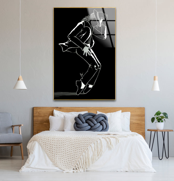Chic black and white wall art of Michael Jackson, ideal for creating a statement piece in modern interiors.