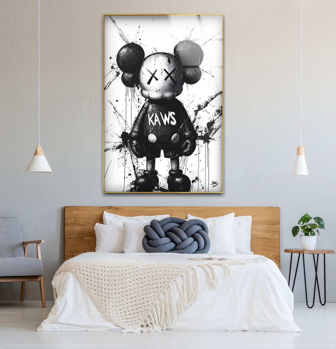 Chic black and white wall art featuring Mickey Mouse with a bold, contemporary Kaws-inspired design.