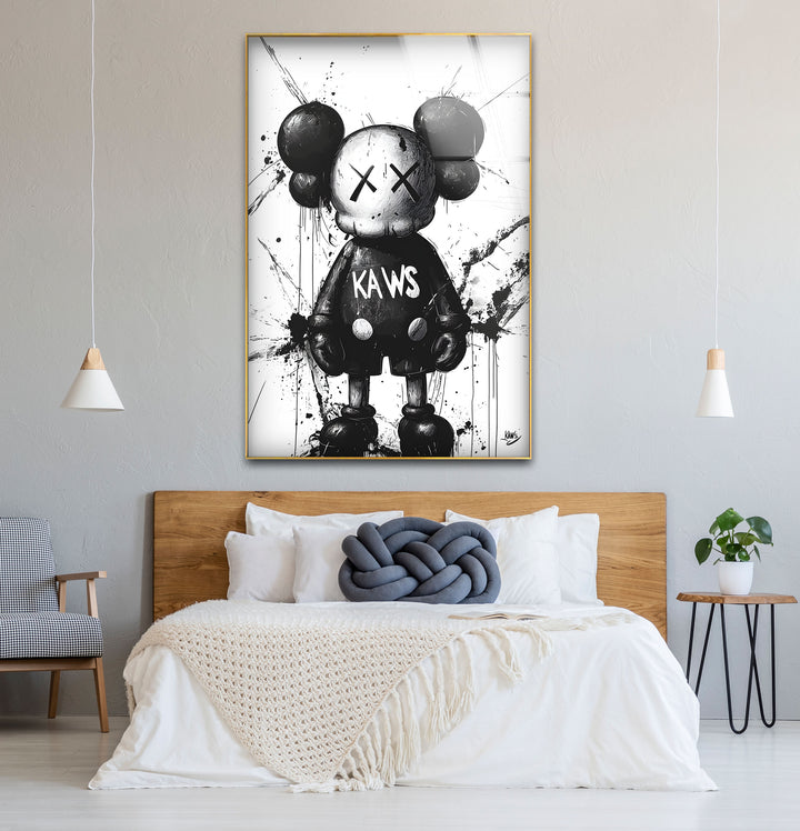 Chic black and white wall art featuring Mickey Mouse with a bold, contemporary Kaws-inspired design.